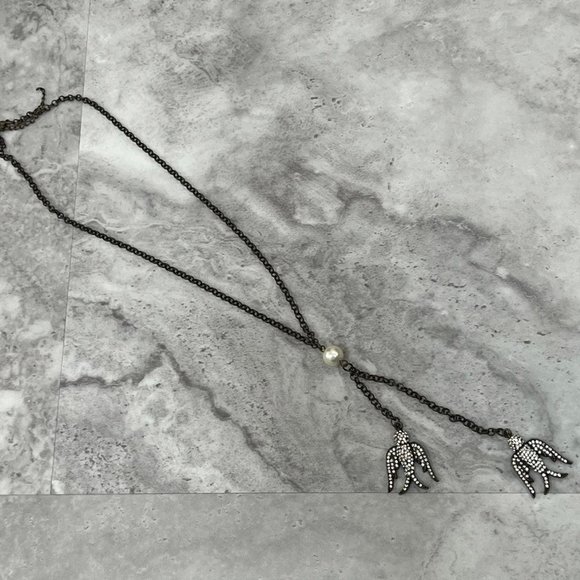 Black Tone Chain Necklace Rhinestone Two Birds - Picture 2 of 3